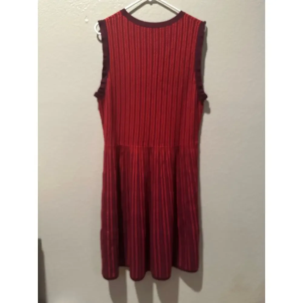 Kate Spade New York Textured-Stripe Knit Fit & Flare Red Burgundy Dress Sz XL